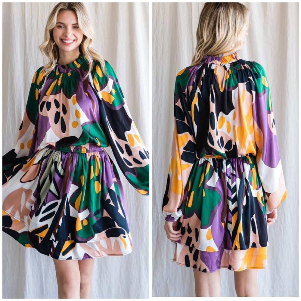 JODIFL Sophisticated Chic Satin Long Sleeves Short Dress